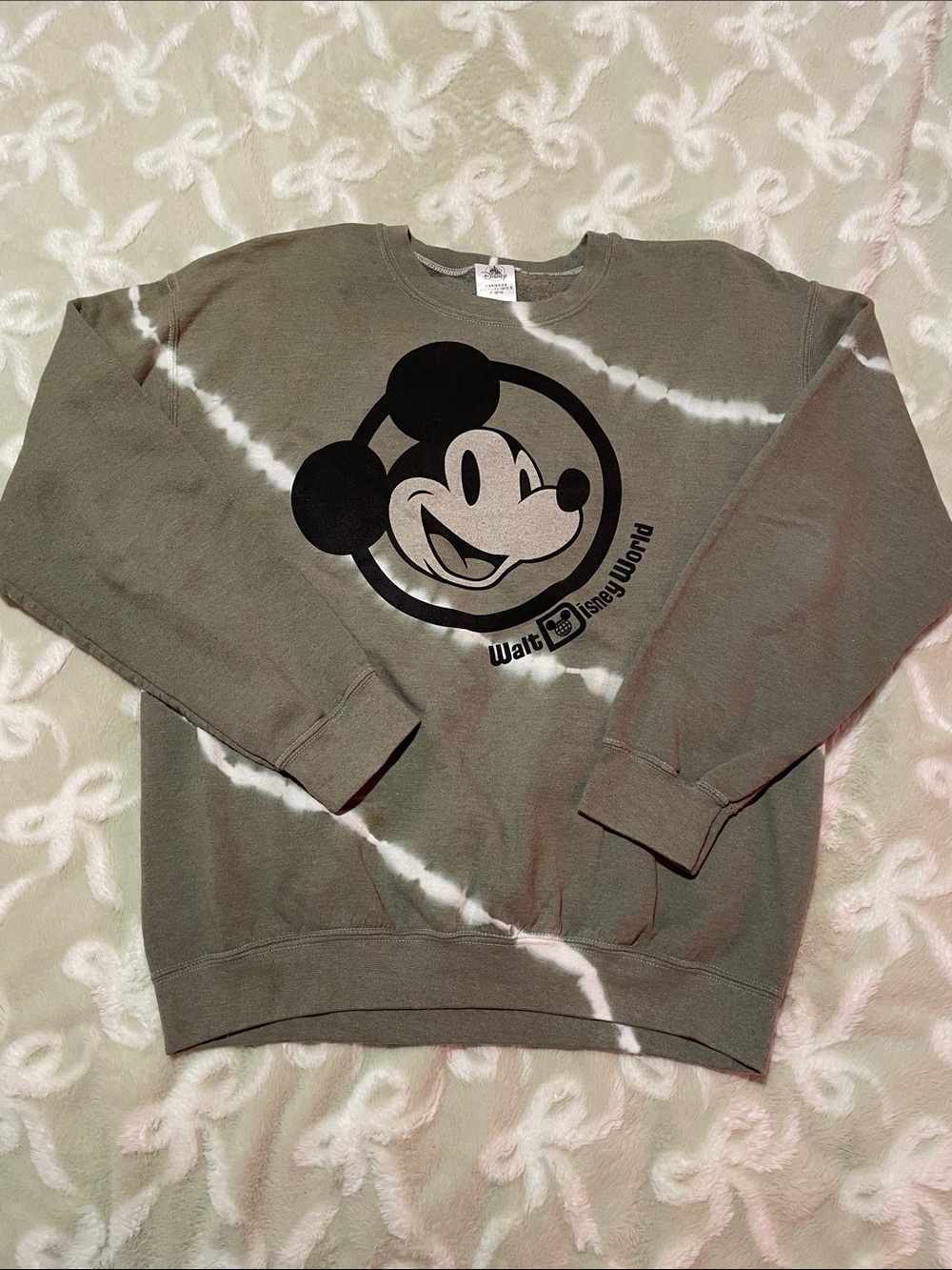 Unisex Olive Green Tie-Dye Mickey Walt Disney World Crewneck Sweatshirt